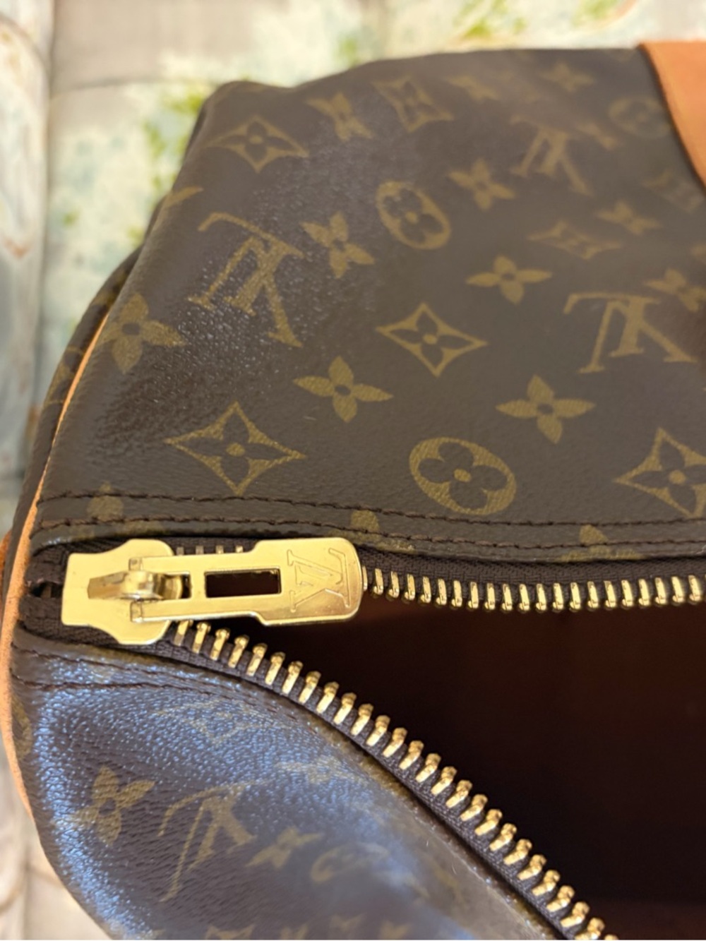 Louis Vuitton Monogram Keepall 45 with Brown and Tan Leather - Picture 8 of 10